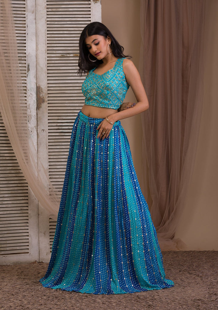 Sea Green Sequins Georgette Readymade Lehenga-Koskii