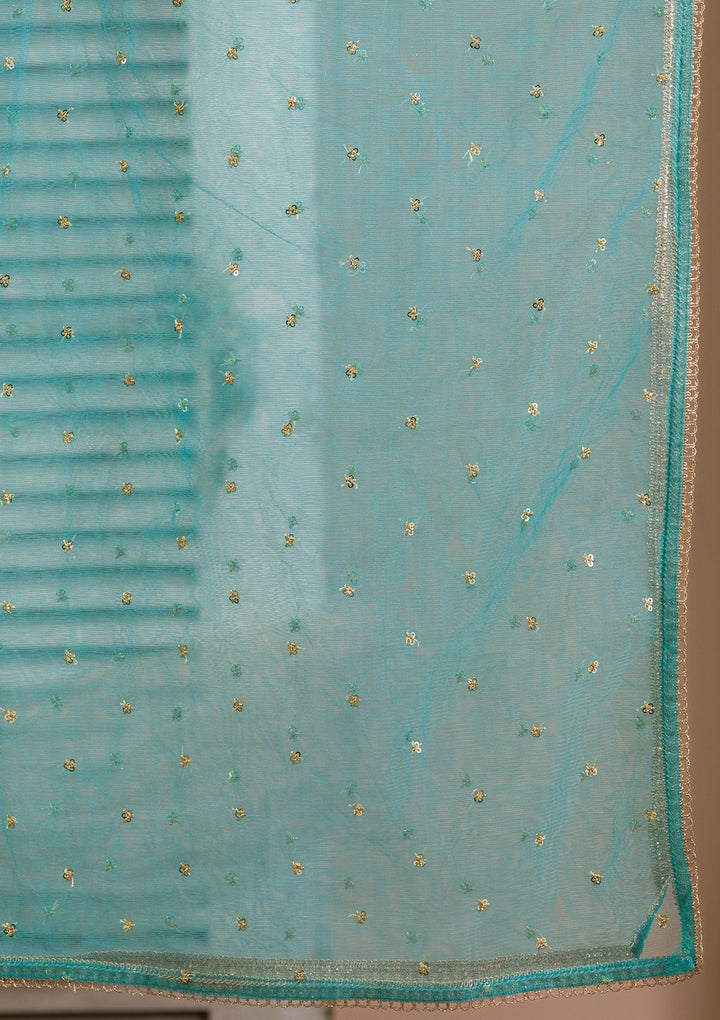 Sea Green Sequins Georgette Readymade Lehenga-Koskii