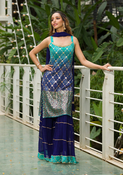 Sea Green Sequins Georgette Readymade Salwar Kameez-Koskii