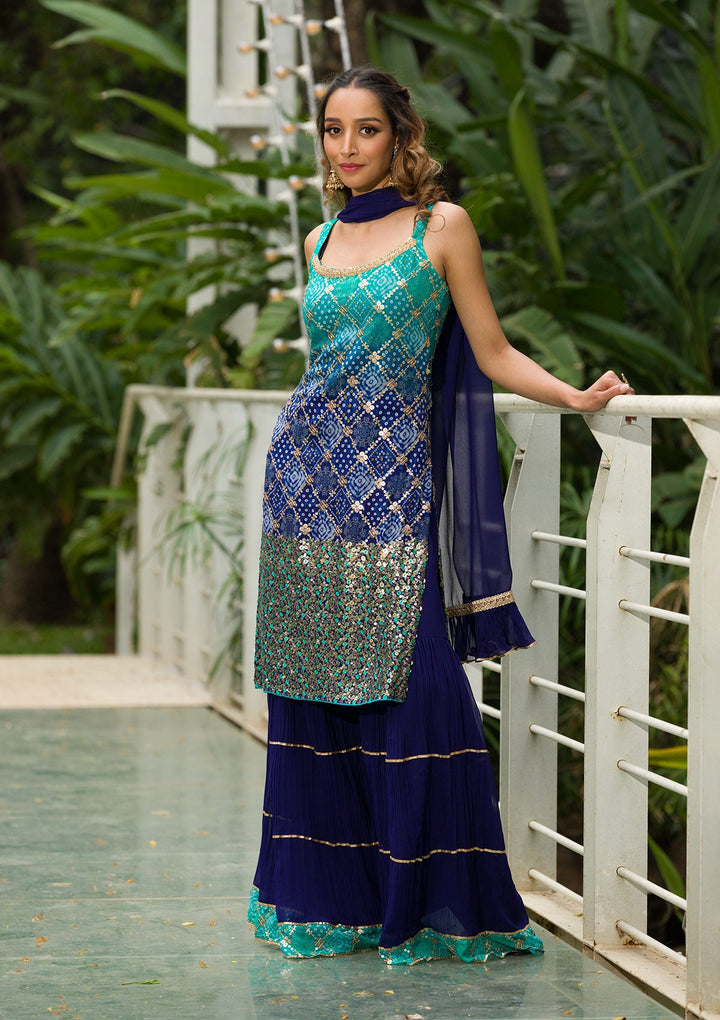 Sea Green Sequins Georgette Readymade Salwar Kameez-Koskii