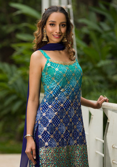 Sea Green Sequins Georgette Readymade Salwar Kameez-Koskii