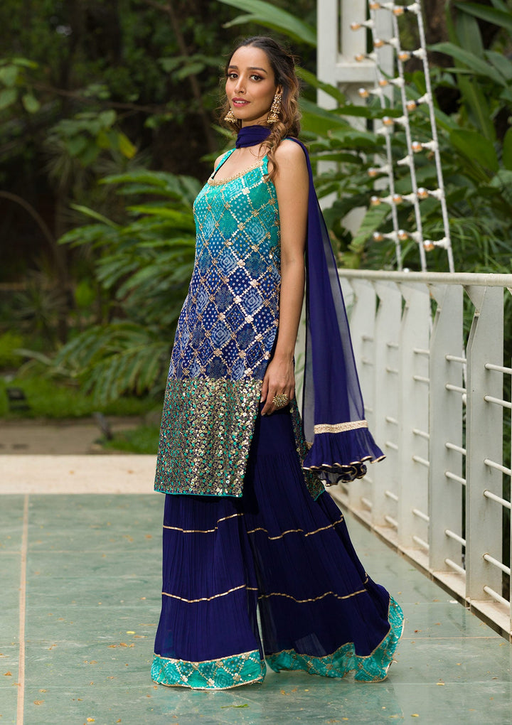 Sea Green Sequins Georgette Readymade Salwar Kameez-Koskii