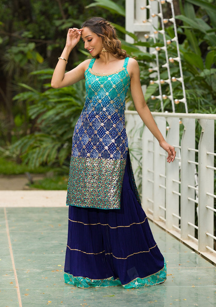 Sea Green Sequins Georgette Readymade Salwar Kameez-Koskii