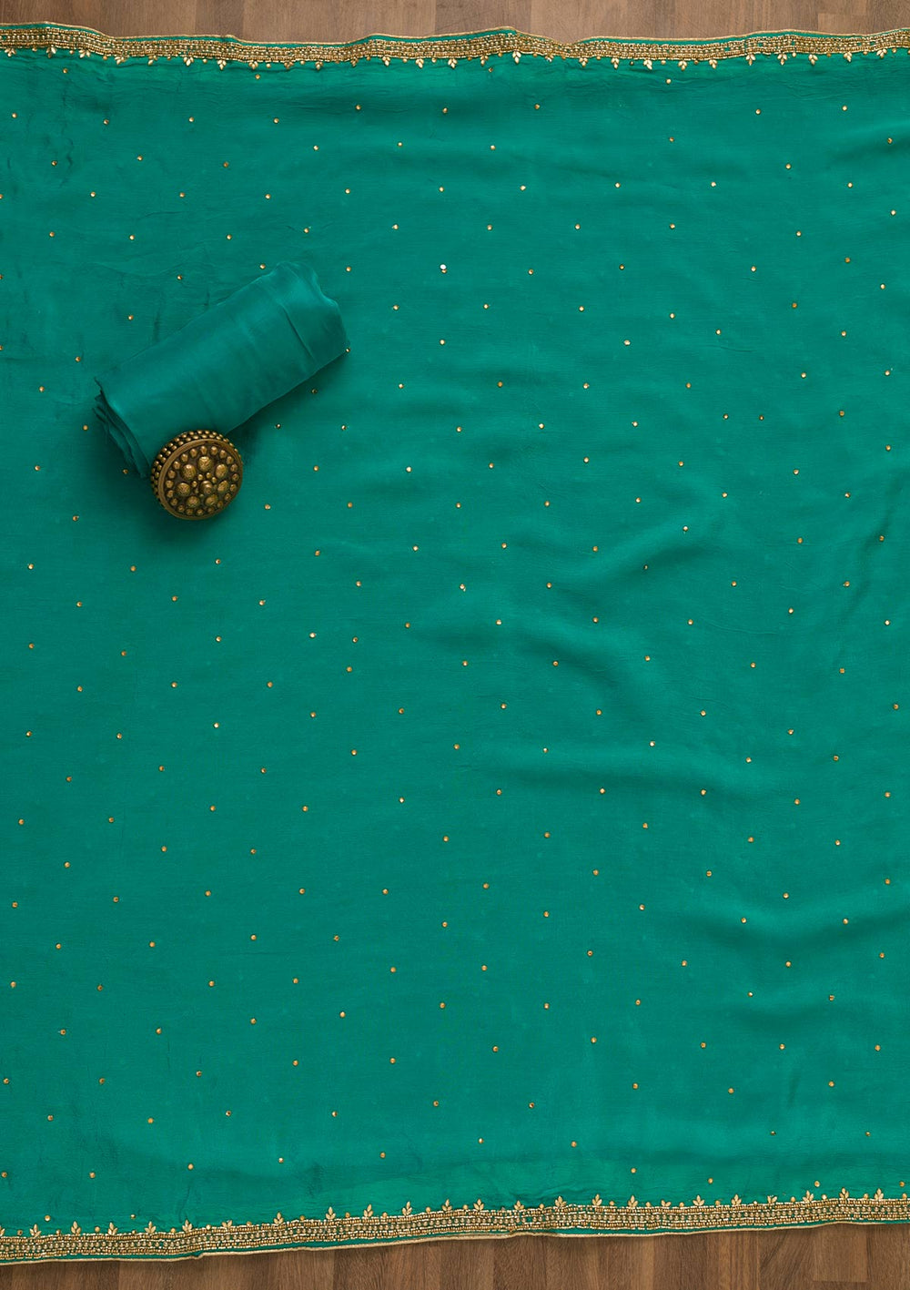 Sea Green Bandhani Georgette Unstitched Salwar Kameez-Koskii