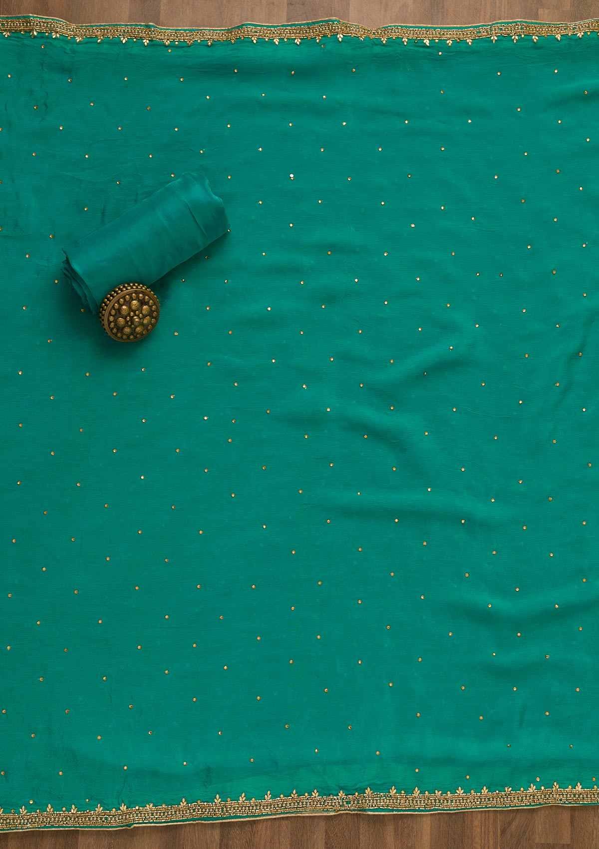 Sea Green Bandhani Georgette Unstitched Salwar Kameez-Koskii