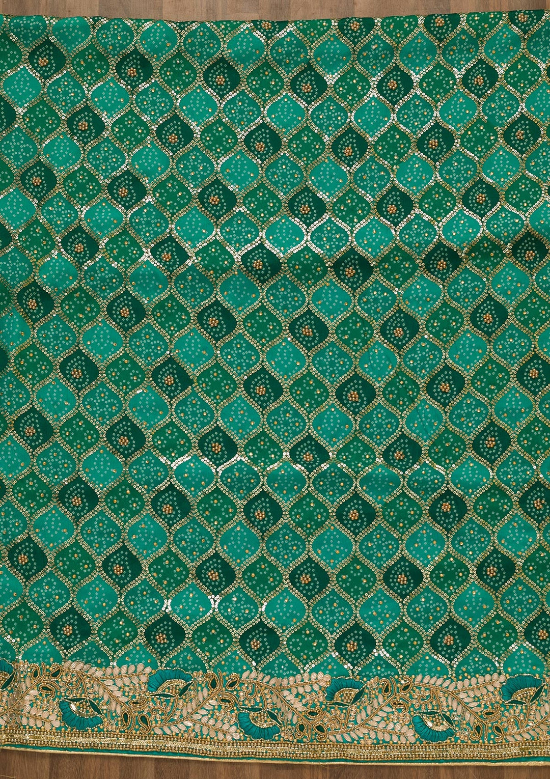 Sea Green Bandhani Georgette Unstitched Salwar Kameez-Koskii