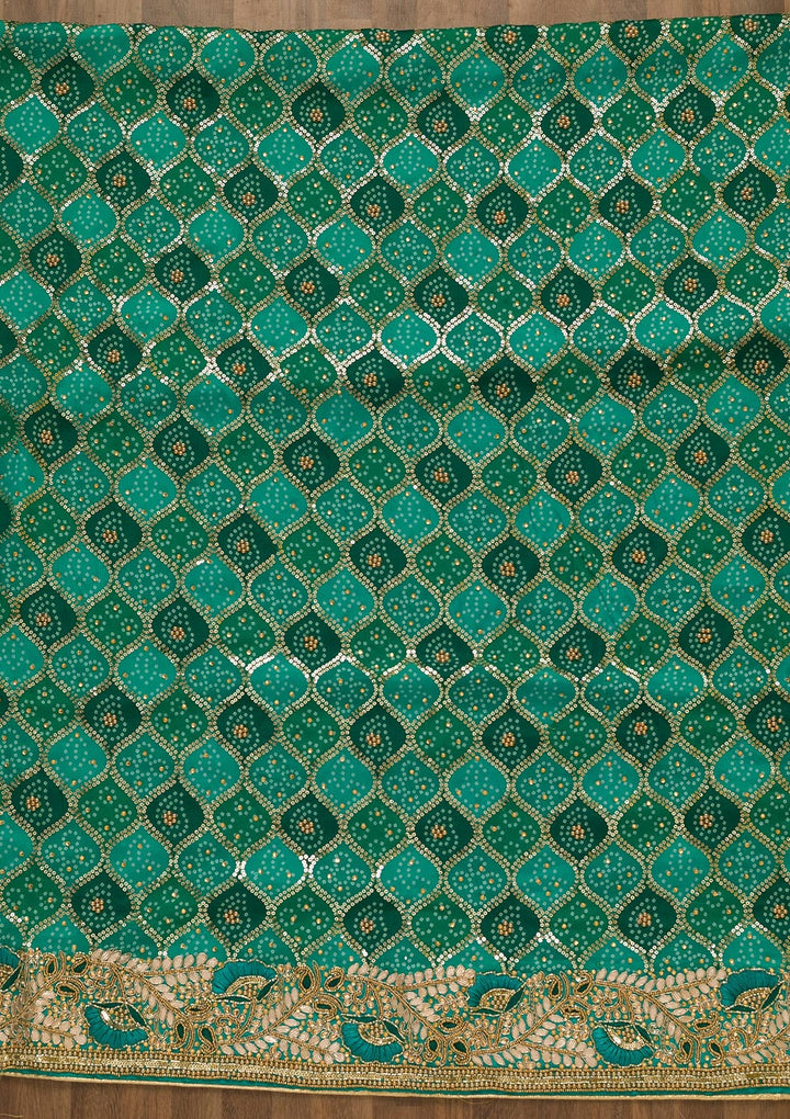 Sea Green Bandhani Georgette Unstitched Salwar Kameez-Koskii