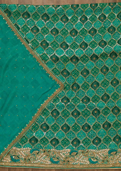 Sea Green Bandhani Georgette Unstitched Salwar Kameez-Koskii