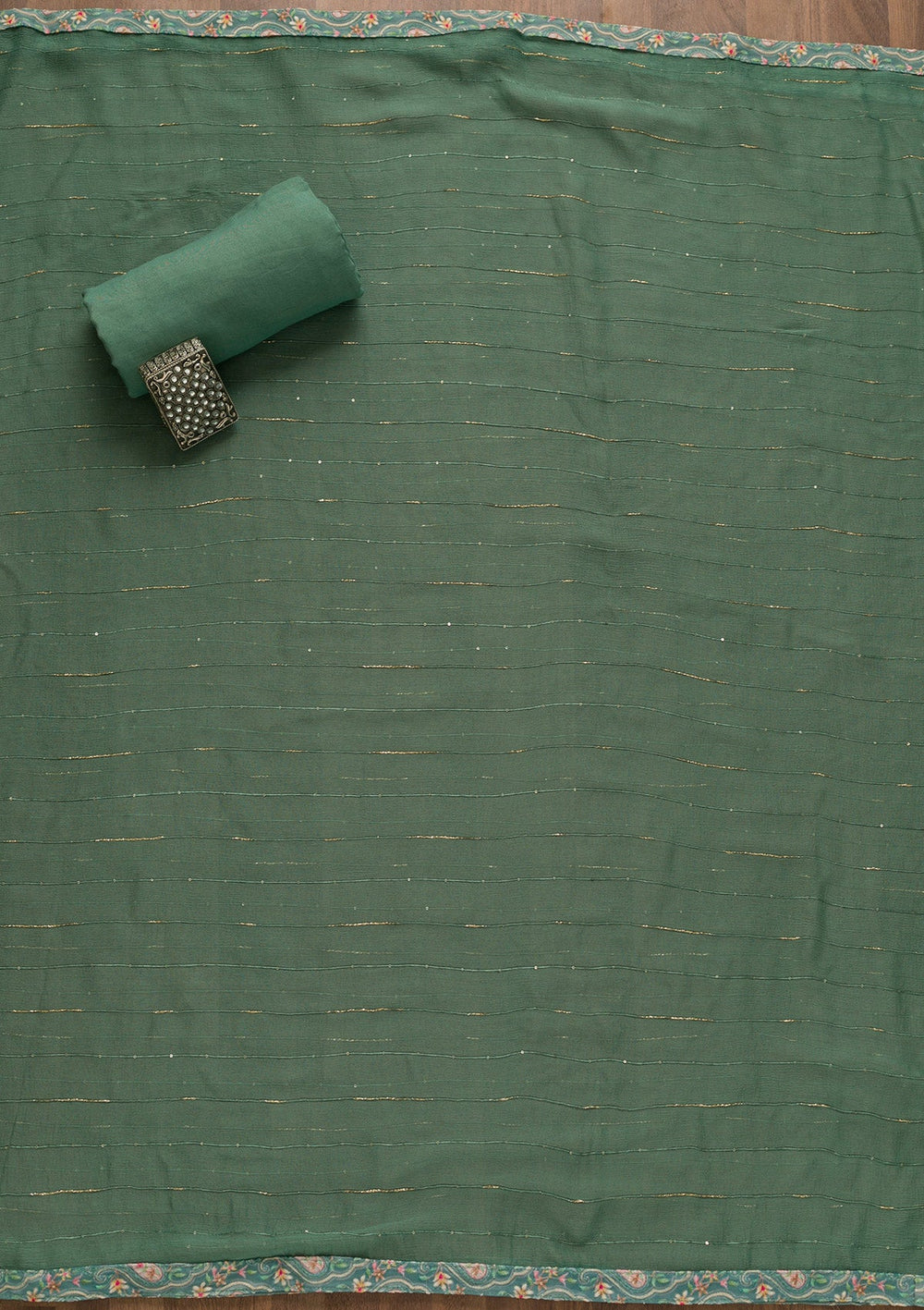 Sea Green Threadwork Georgette Unstitched Salwar Kameez-Koskii
