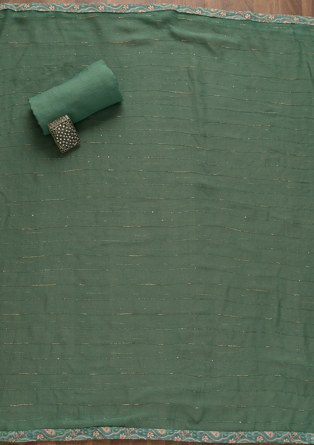 Sea Green Threadwork Georgette Unstitched Salwar Kameez-Koskii