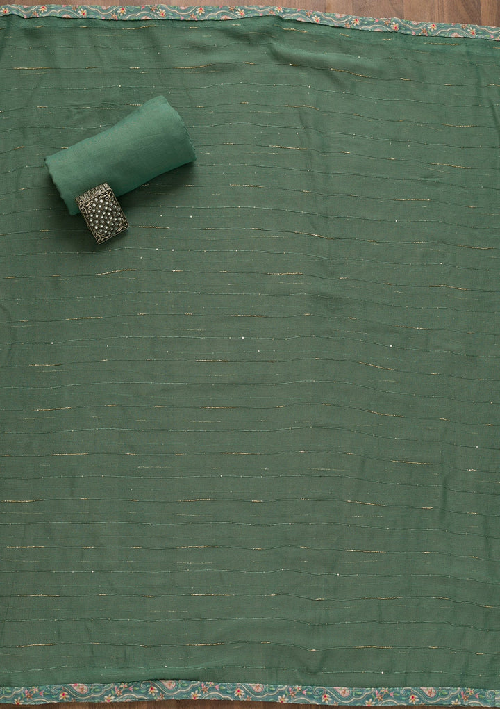 Sea Green Threadwork Georgette Unstitched Salwar Kameez-Koskii