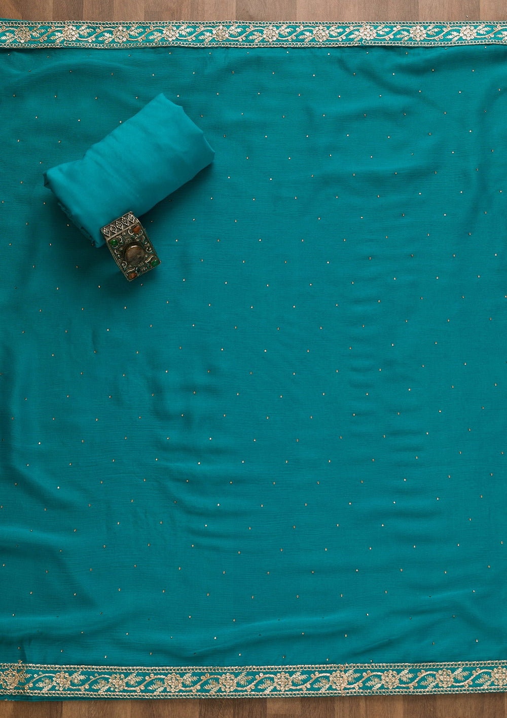 Rama Green Sequins Semi Crepe Unstitched Salwar Kameez-Koskii