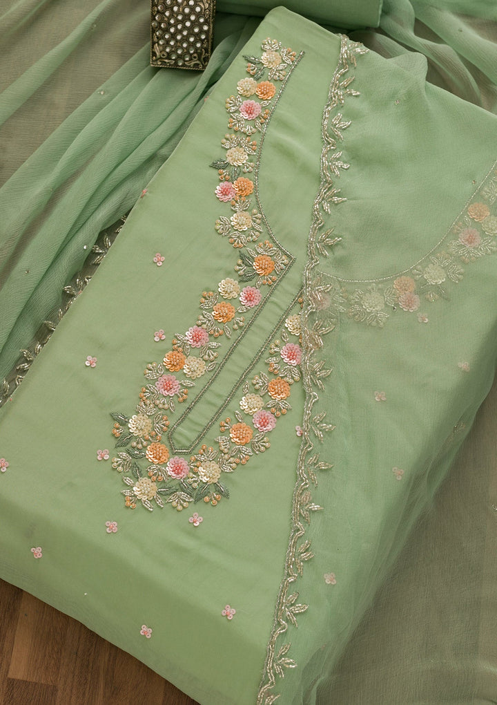 Sea Green Sequins Tissue Unstitched Salwar Kameez-Koskii