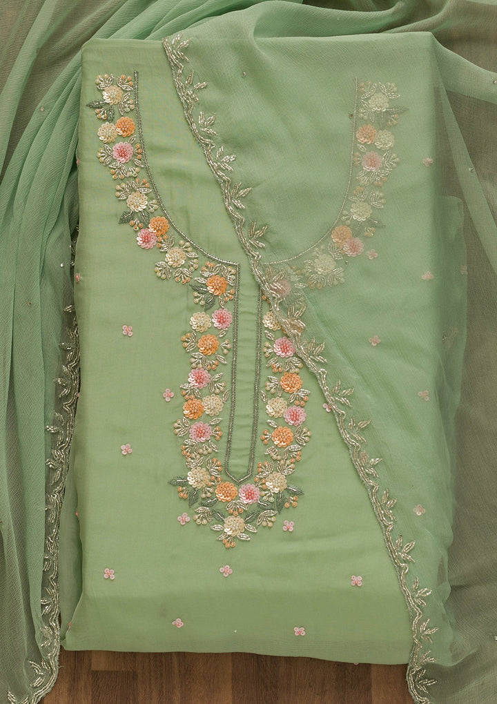 Sea Green Sequins Tissue Unstitched Salwar Kameez-Koskii