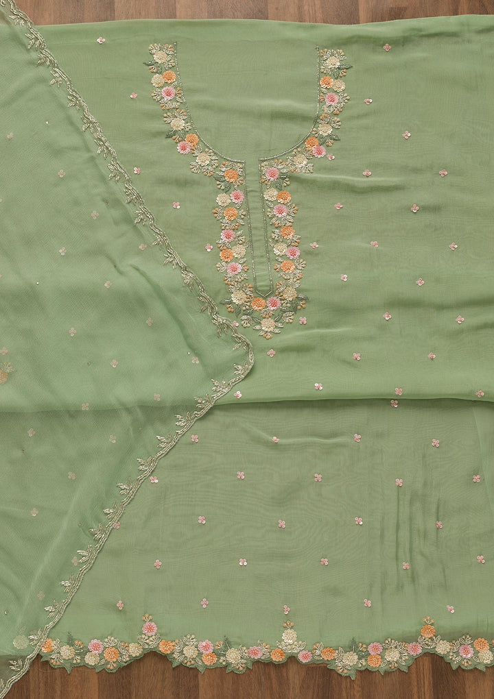 Sea Green Sequins Tissue Unstitched Salwar Kameez-Koskii