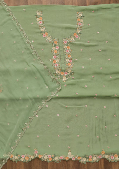 Sea Green Sequins Tissue Unstitched Salwar Kameez-Koskii