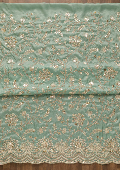 Sea Green Sequins Tissue Unstitched Salwar Kameez-Koskii