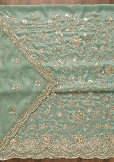 Sea Green Sequins Tissue Unstitched Salwar Kameez-Koskii