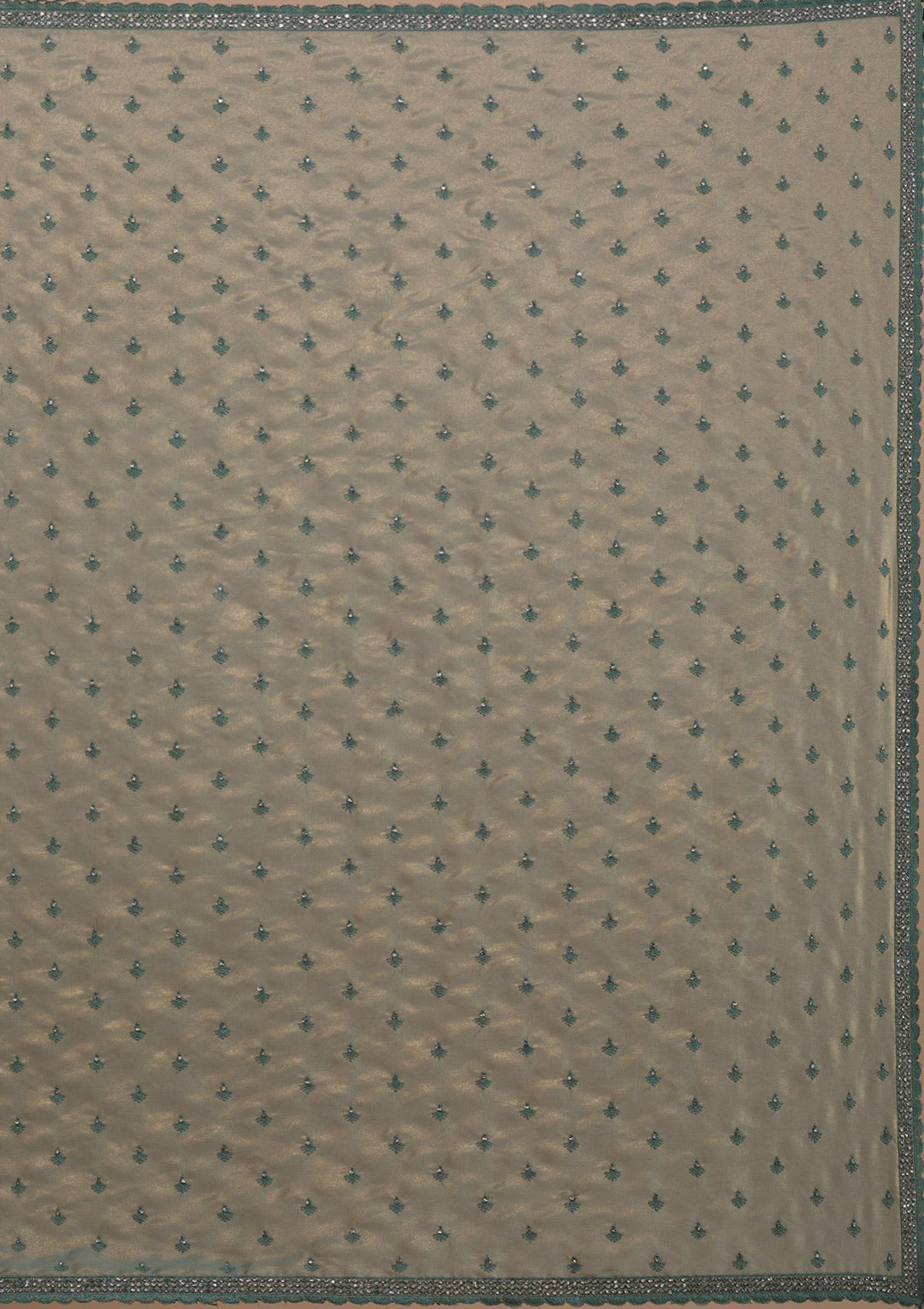 Sea Green Silver Stonework Crepe Saree-Koskii