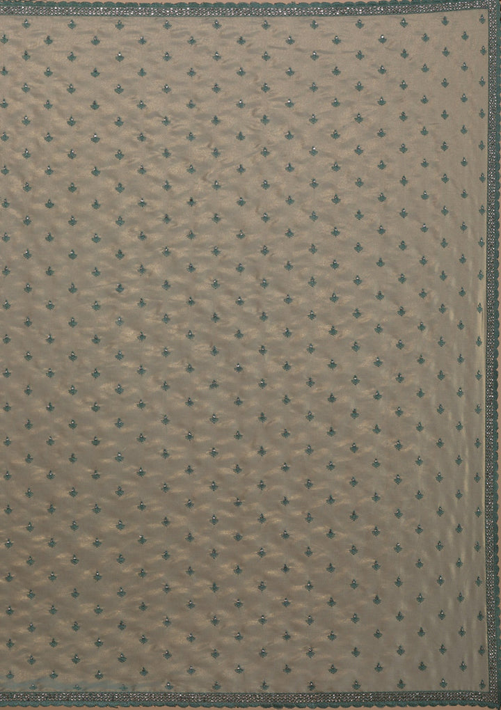 Sea Green Silver Stonework Crepe Saree-Koskii