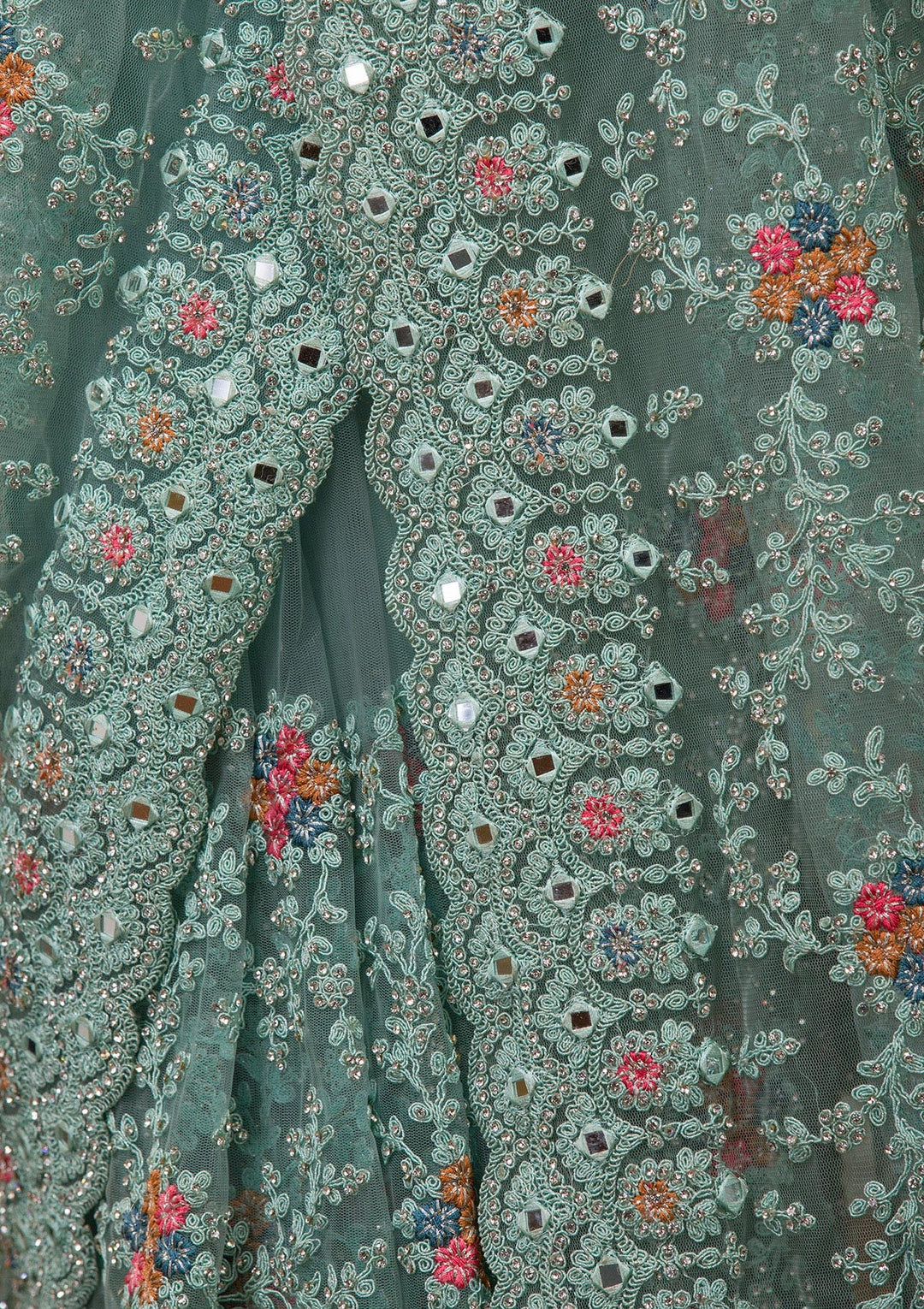 Sea Green Stonework Net Saree-Koskii