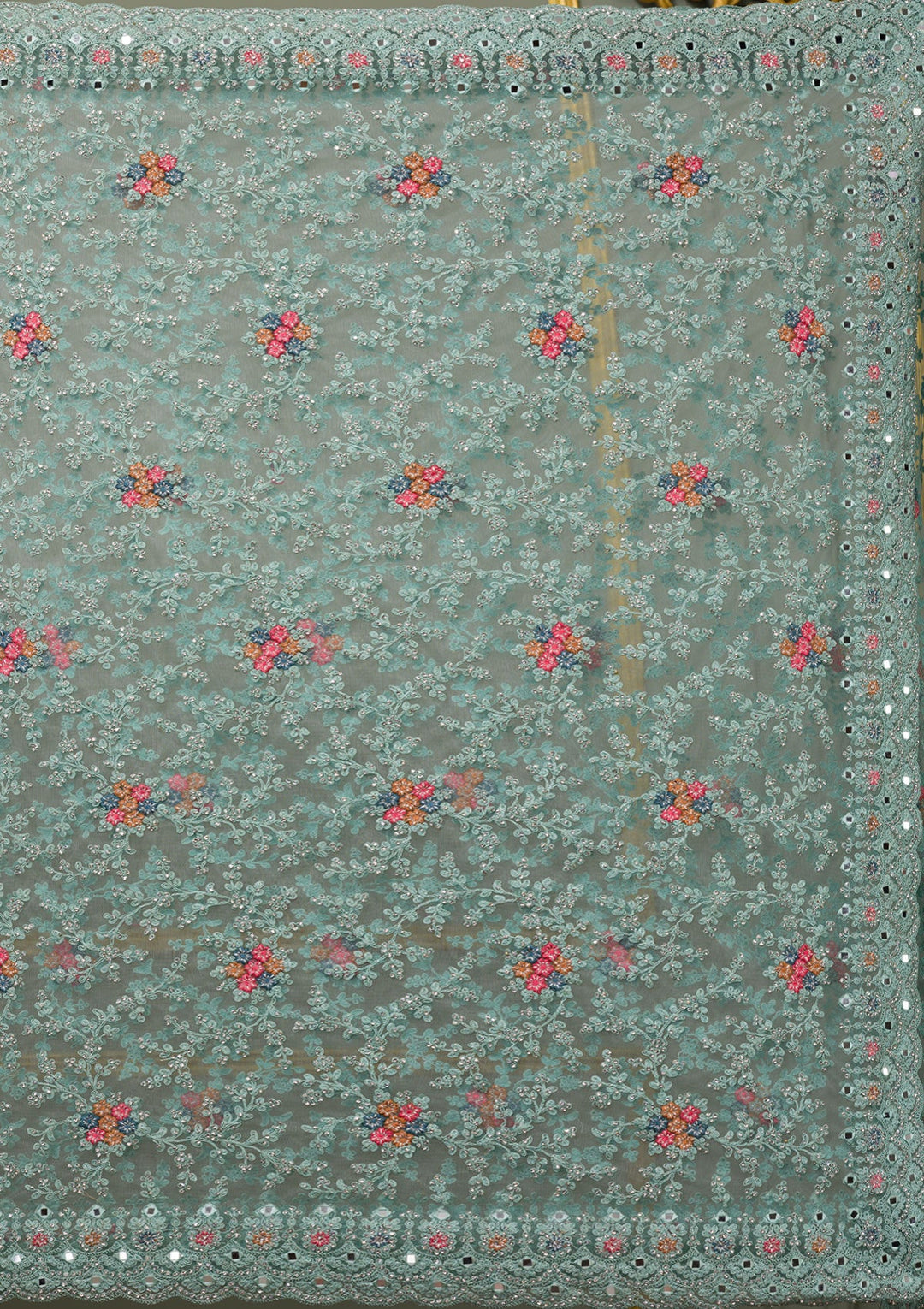 Sea Green Stonework Net Saree-Koskii