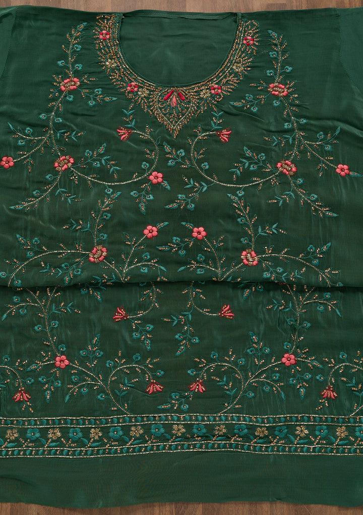 Sea Green Stonework Semi Crepe Unstitched Salwar Kameez-Koskii