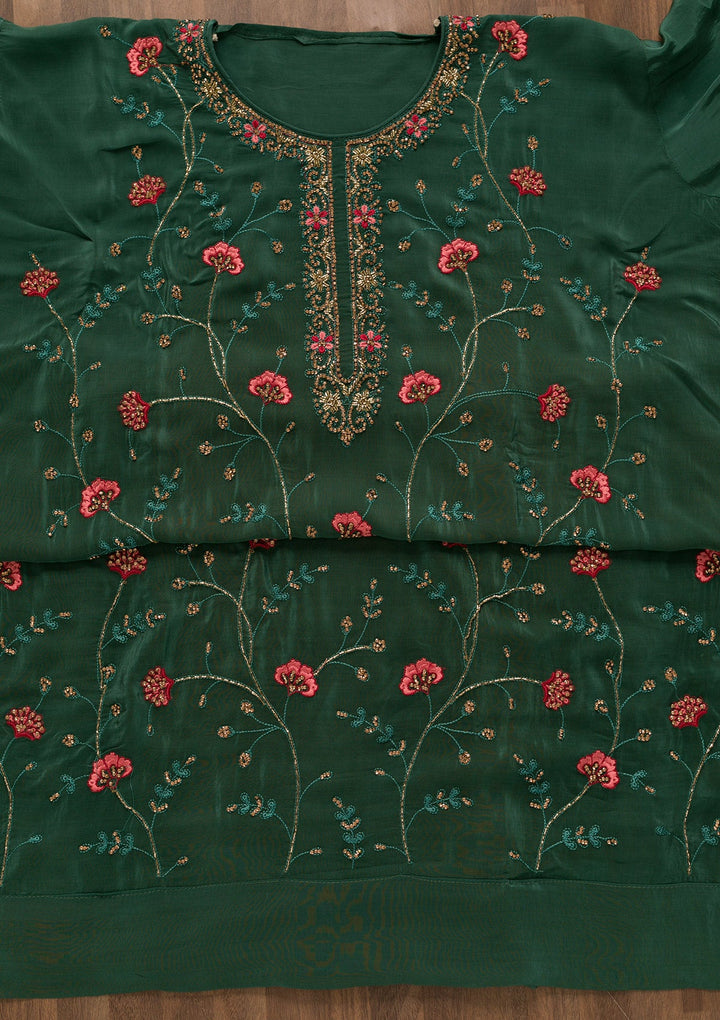 Sea Green Stonework Semi Crepe Unstitched Salwar Kameez-Koskii