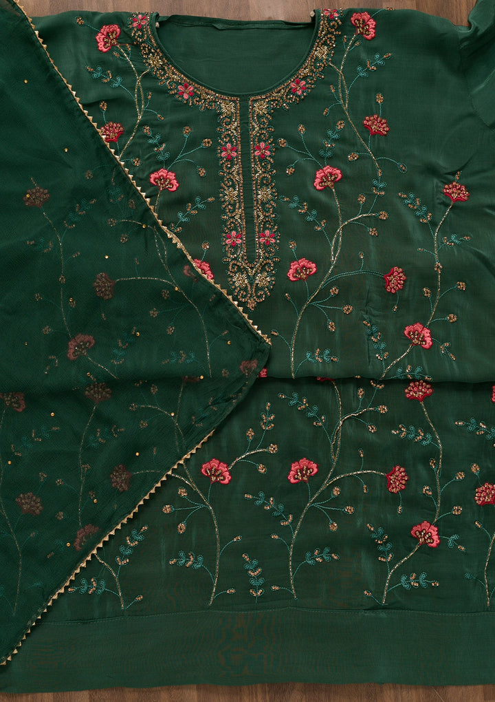 Sea Green Stonework Semi Crepe Unstitched Salwar Kameez-Koskii
