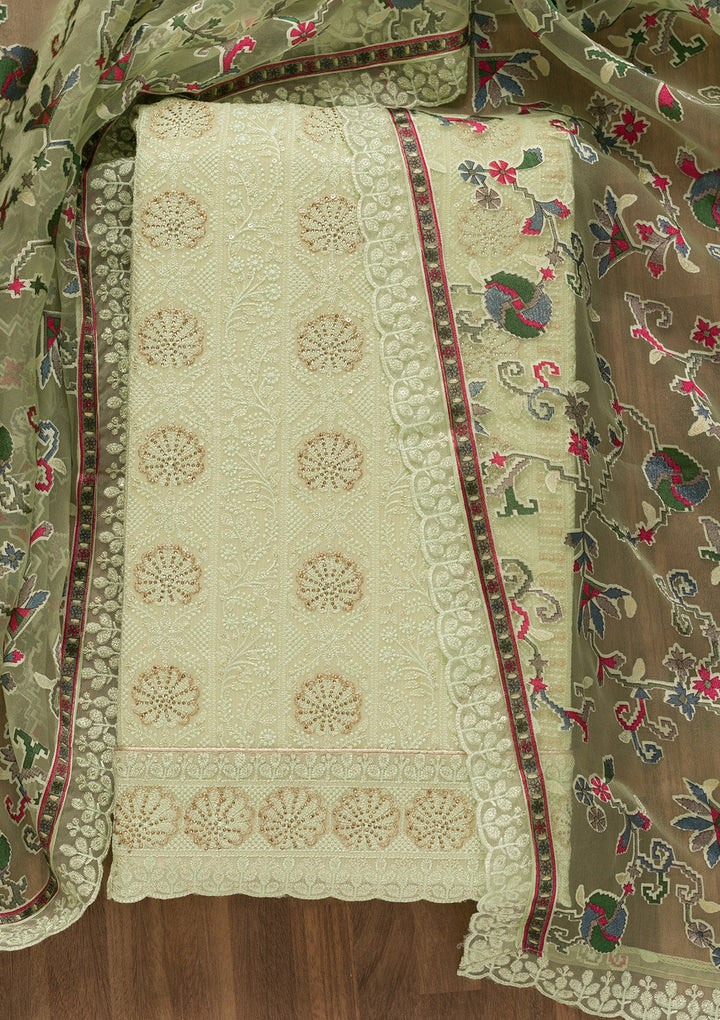 Sea Green Threadwork Georgette Unstitched Salwar Kameez-Koskii