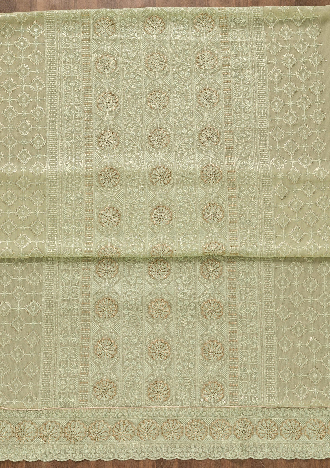 Sea Green Threadwork Georgette Unstitched Salwar Kameez-Koskii