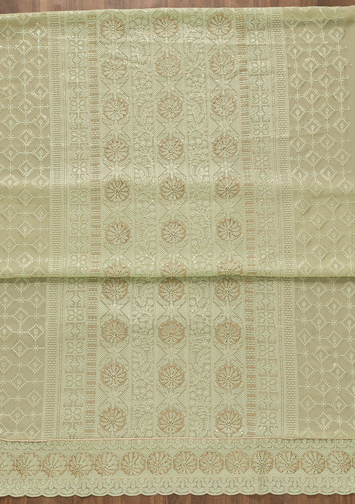 Sea Green Threadwork Georgette Unstitched Salwar Kameez-Koskii