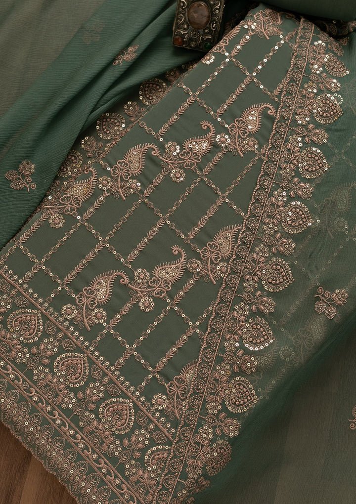 Sea Green Threadwork Georgette Unstitched Salwar Kameez-Koskii