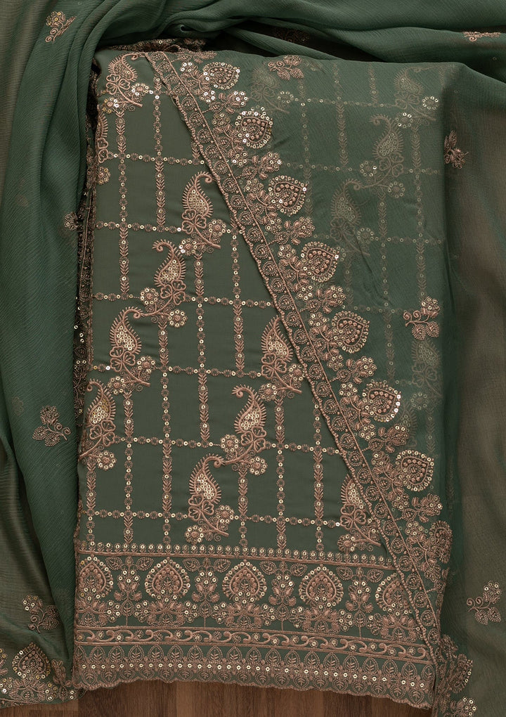 Sea Green Threadwork Georgette Unstitched Salwar Kameez-Koskii