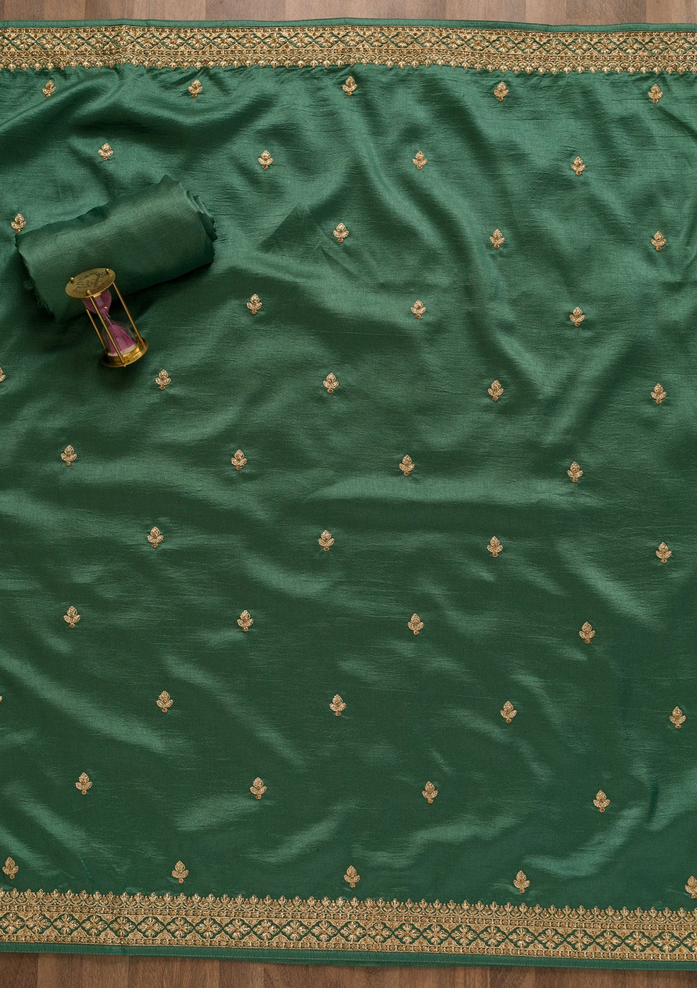 Sea Green Zariwork Art Silk Unstitched Salwar Kameez-Koskii
