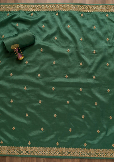 Sea Green Zariwork Art Silk Unstitched Salwar Kameez-Koskii