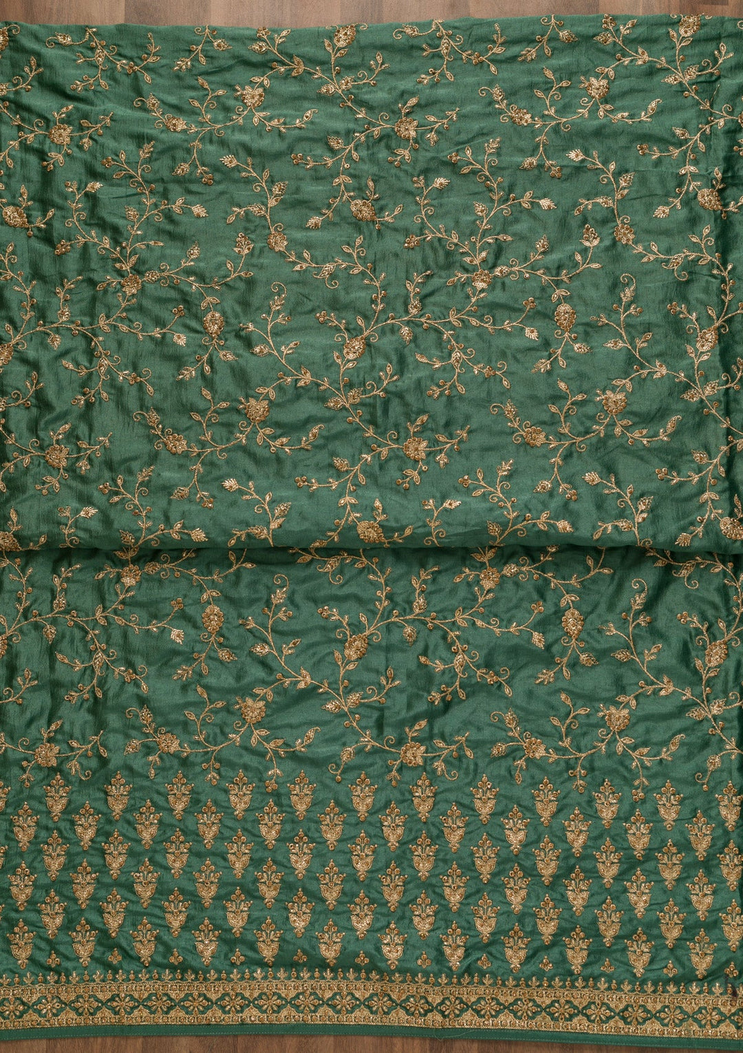 Sea Green Zariwork Art Silk Unstitched Salwar Kameez-Koskii