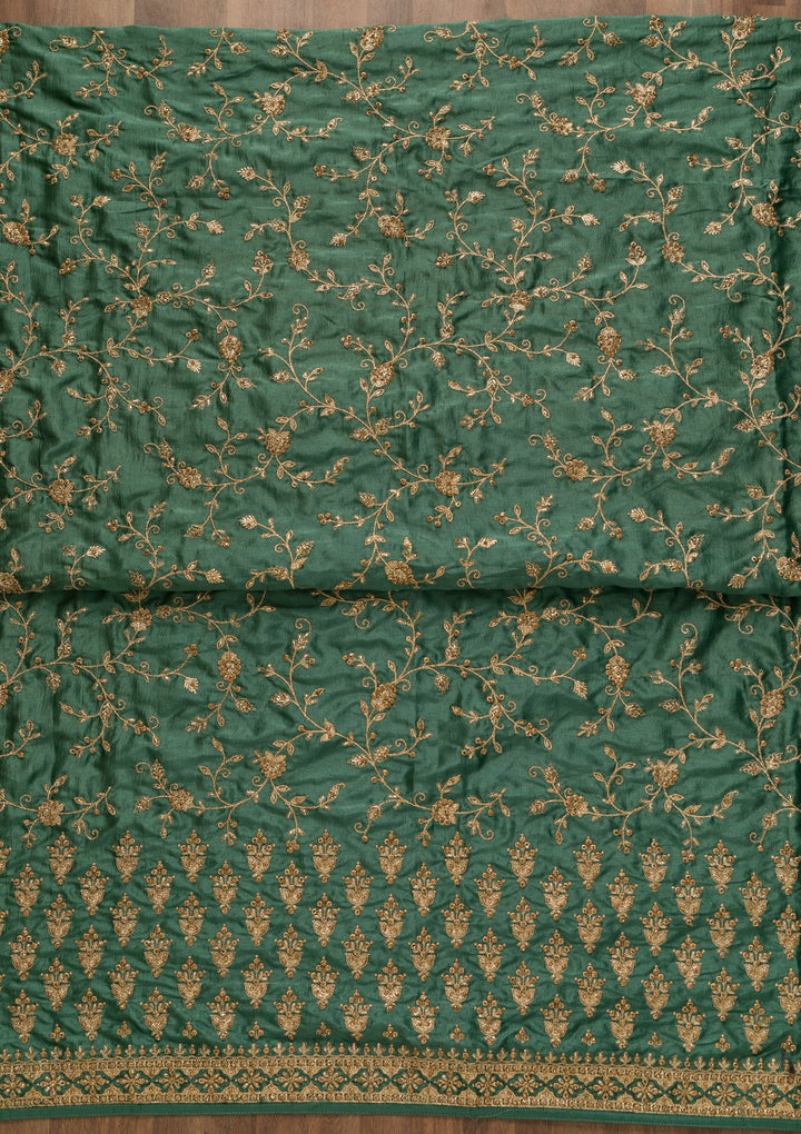 Sea Green Zariwork Art Silk Unstitched Salwar Kameez-Koskii
