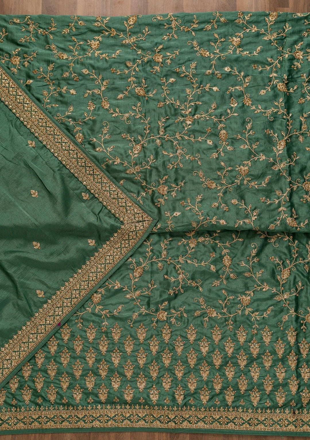 Sea Green Zariwork Art Silk Unstitched Salwar Kameez-Koskii