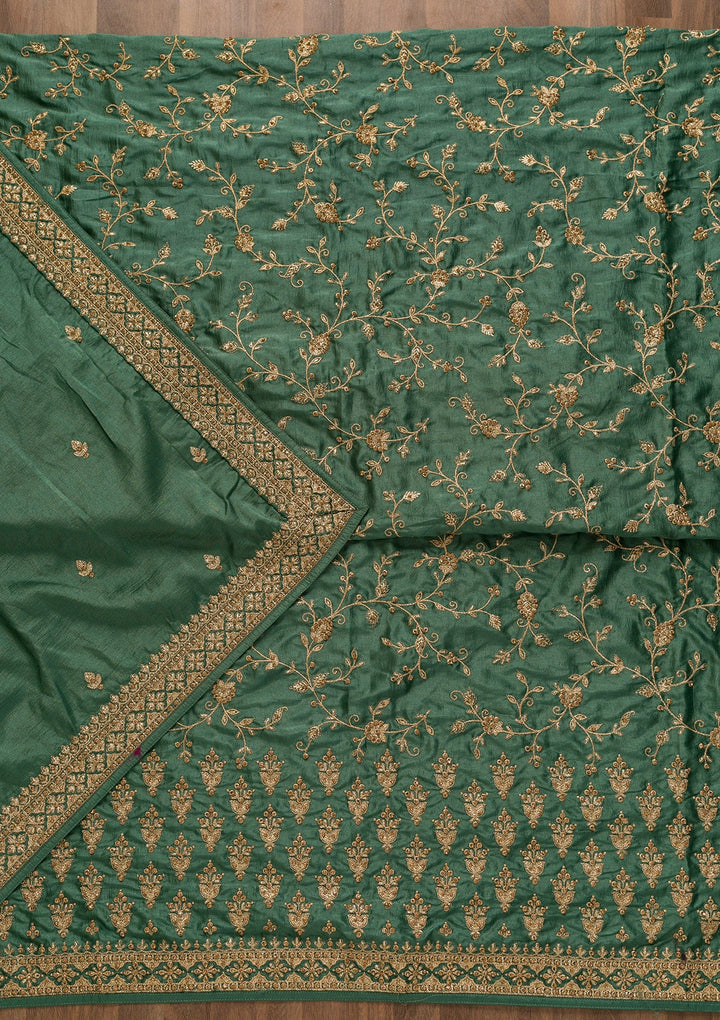 Sea Green Zariwork Art Silk Unstitched Salwar Kameez-Koskii