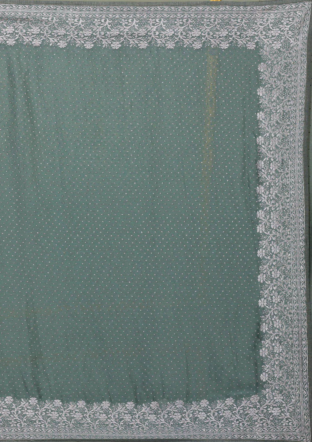 Sea Green Zariwork Crepe Saree-Koskii