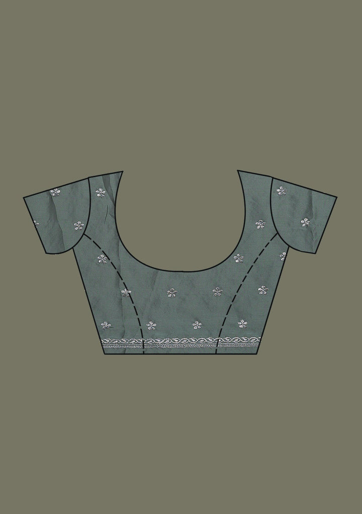 Sea Green Zariwork Crepe Saree-Koskii