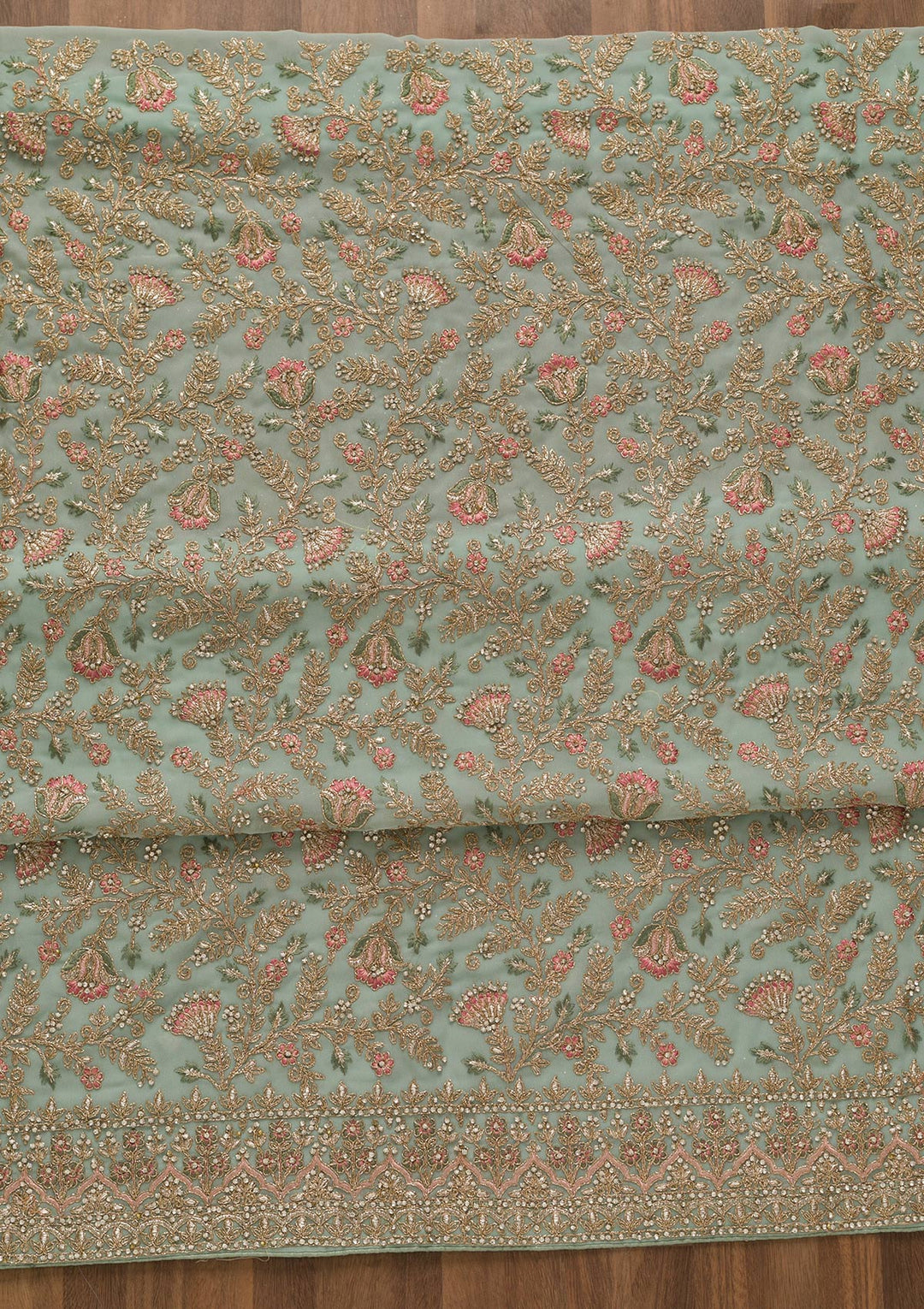 Sea Green Zariwork Georgette Unstitched Salwar Kameez-Koskii