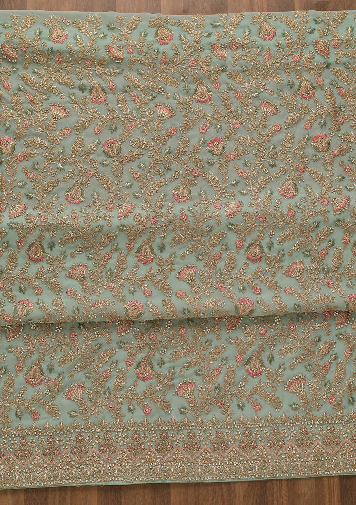Sea Green Zariwork Georgette Unstitched Salwar Kameez-Koskii