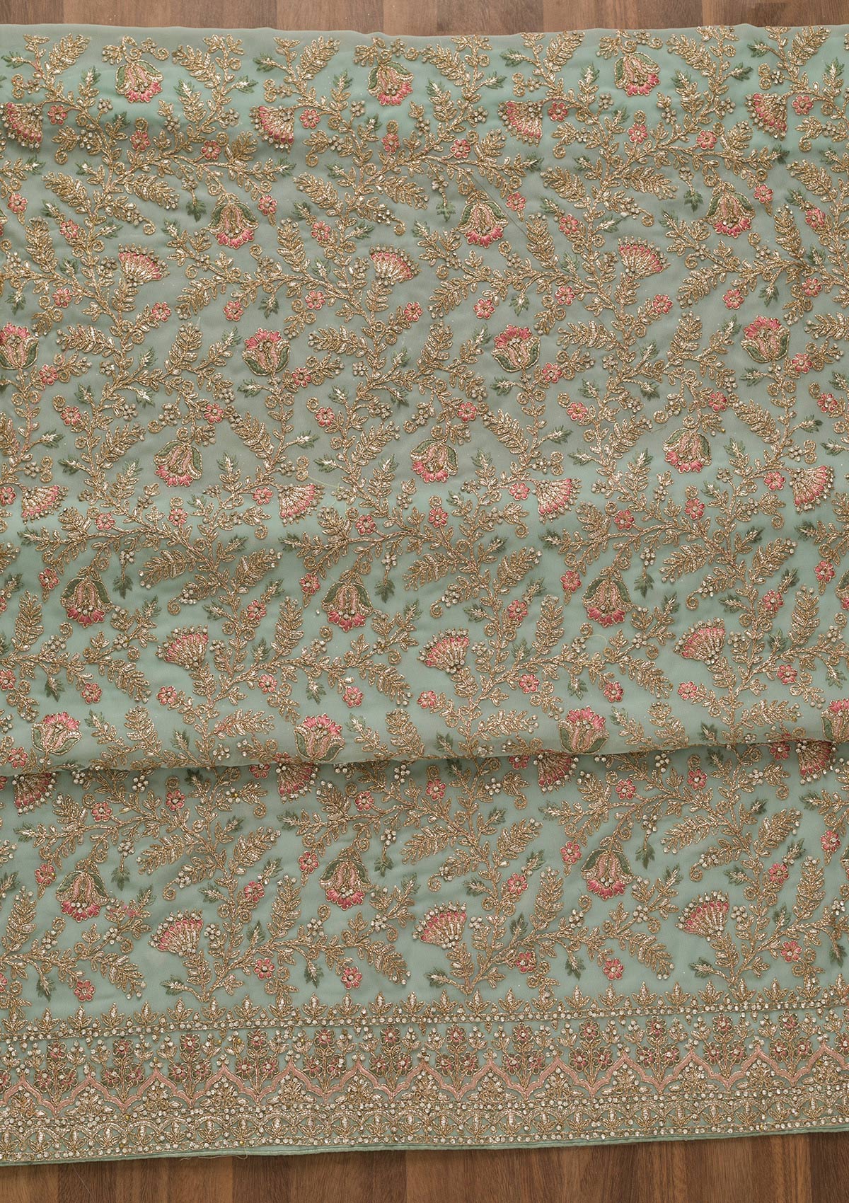 Sea Green Zariwork Georgette Unstitched Salwar Kameez-Koskii