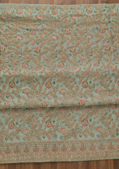 Sea Green Zariwork Georgette Unstitched Salwar Kameez-Koskii