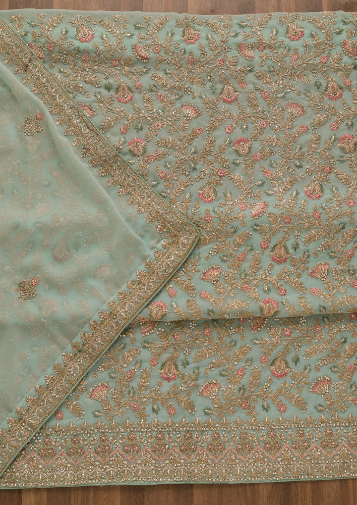 Sea Green Zariwork Georgette Unstitched Salwar Kameez-Koskii