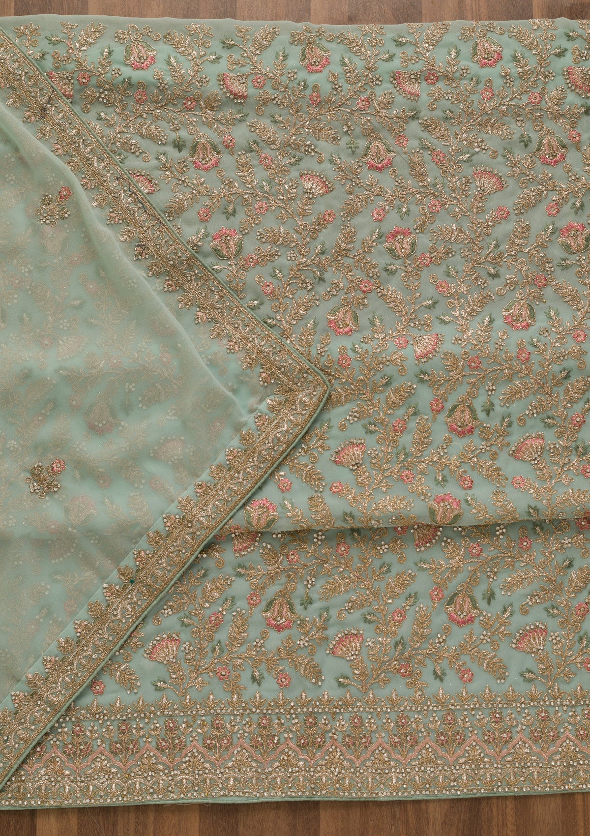 Sea Green Zariwork Georgette Unstitched Salwar Kameez-Koskii