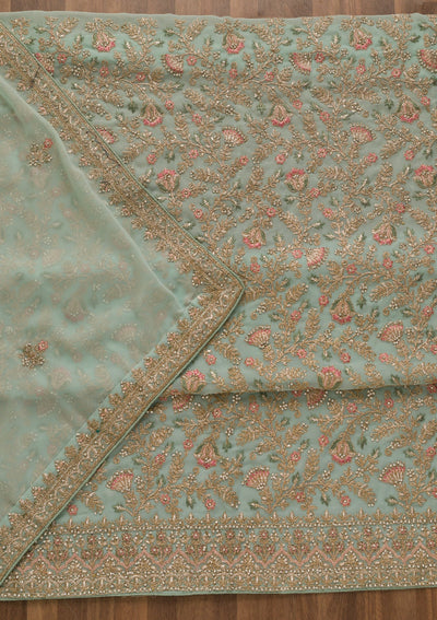 Sea Green Zariwork Georgette Unstitched Salwar Kameez-Koskii
