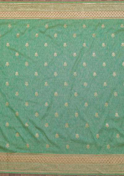 Sea Green Zariwork Raw Silk Saree-Koskii